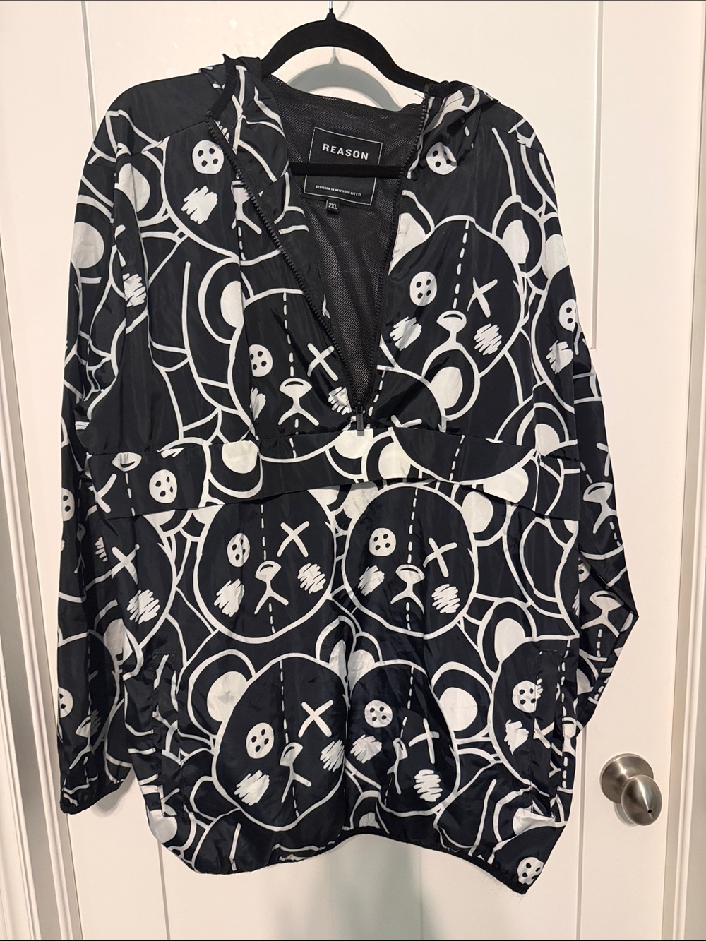 Reason Black & White Panda Bear Print Streetwear Windbreaker
